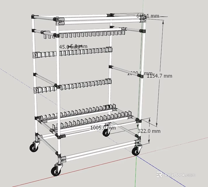 Metal Wheeled Multi Tiered Display Shelf With Multiple Shelves And Dimensions 3d model