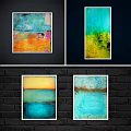 Abstract Wall Art Triptych With Teal White Brown Textures And Gradient Layers 3d model
