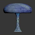 Blue Mushroom Plant With Glossy Blue Cap And White Spotted Stem On Black Background