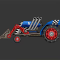 Blue Toy Bulldozer With Red Shovel Accents And Black Wheels Design