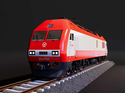 Detailed Red And White Electric Locomotive SS4G0762 On Railway Tracks 3d model