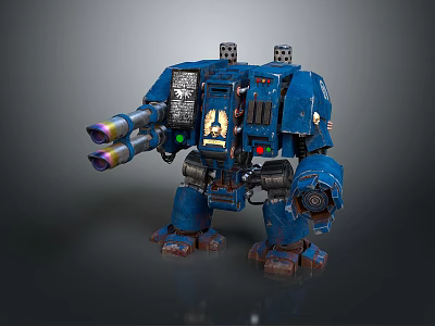 Blue Armored Mech Character With Dual Cannons And Intricate Mechanical Design For Game And Movie 3d model