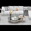 Modern Elegant Sofa and Coffee Table Set With Pillows Round Table Decorative Vase and Books 3d model