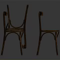 Vintage Wooden Chairs with Armrests Worn Surface Three Stacked and Standing Gray Background Reflective Floor