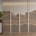 Modern Wooden Partition Screen With Vertical Slats And Mountain Pattern Backlit For Interior Design 3d model
