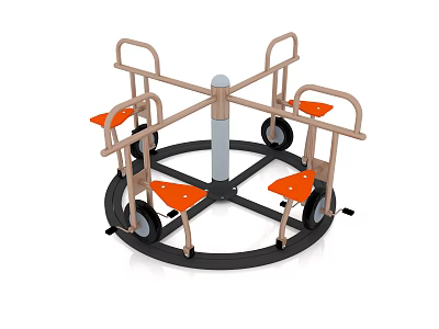 Outdoor Rotating Playground Equipment With Orange Seats Handrails And Black Base 3d model