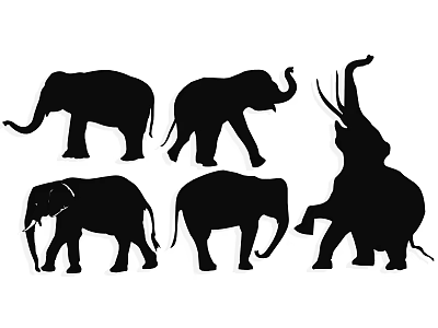 Elephant Silhouette Wall Decor With Six Different Poses And Black Design 3d model