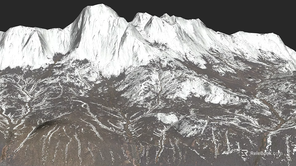 Snowy Mountain Range With White Peaks Rocky Terrain And Natural Landscape 3d model 