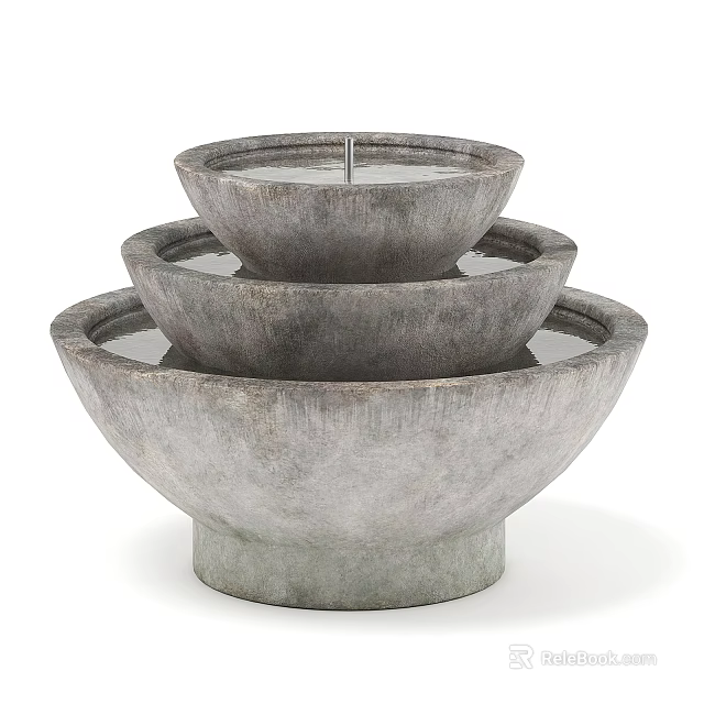 Three Tiered Concrete Garden Fountain With Stacked Bowl Design For Outdoor Decor 3d model 