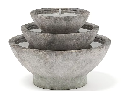 Three Tiered Concrete Garden Fountain With Stacked Bowl Design For Outdoor Decor 3d model