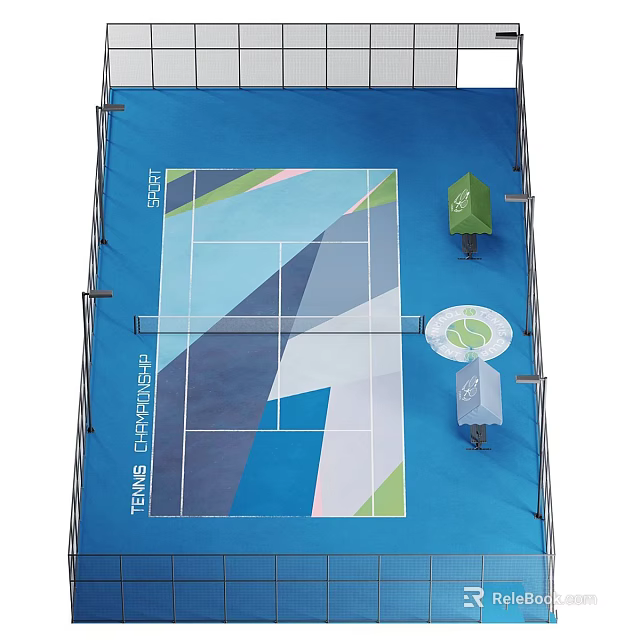 Portable Tennis Court Sports Equipment With Net Racket And Training Ball 3d model 