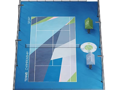 Portable Tennis Court Sports Equipment With Net Racket And Training Ball 3d model