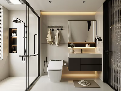 Modern Bathroom With Glass Shower Smart Toilet And Vanity 3d model