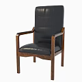 Comfortable Black Leather Armchair With Solid Wood Arms And Modern Design