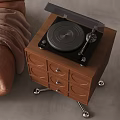 Modern Wooden Entryway Side Cabinet With Circular Drawers And Metal Wheel Base