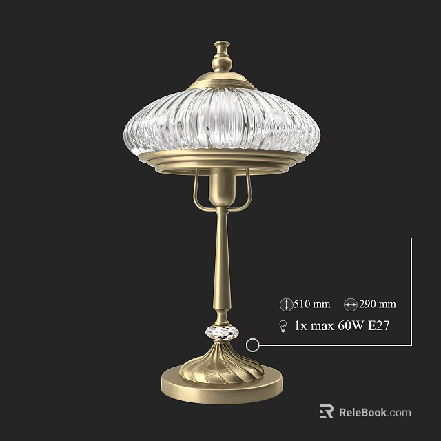 Elegant Classic Table Lamp With Transparent Shade 510mm Diameter 200mm Height 60W E27 3d model 