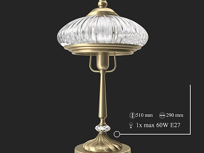 Elegant Classic Table Lamp With Transparent Shade 510mm Diameter 200mm Height 60W E27 3d model