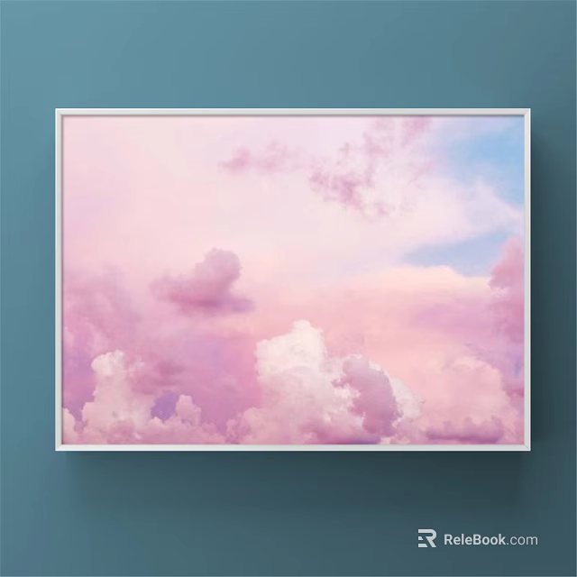 Pastel Pink And Blue Cloudy Sky Landscape Painting With Soft Clouds For Wall Decor 3d model 