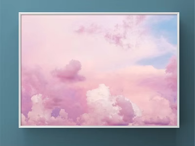 Pastel Pink And Blue Cloudy Sky Landscape Painting With Soft Clouds For Wall Decor 3d model