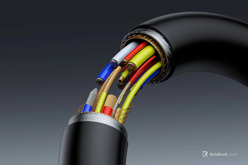 Mobile Digital Data Cable Exposed Internal Colorful Wires Structure for Smartphones 3d model 