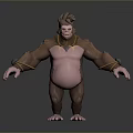 Gorilla 3D Model with Brown Fur Pink Belly Yellow Arm Straps Standing Pose Neck Decor