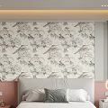 Bedroom Accent Wall With Floral And Bird Pattern In Soft Neutral Tones For Modern Decor