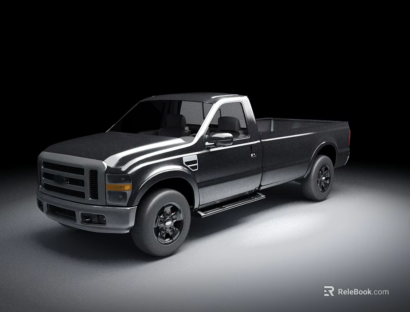 Dark Colored Single Cab Pickup Truck With Silver Accents And Large Wheels 3d model 