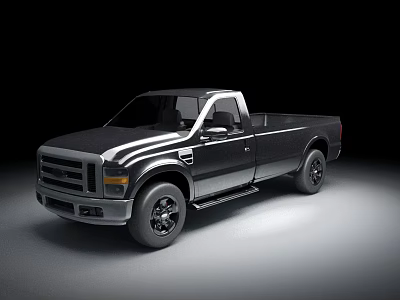 Dark Colored Single Cab Pickup Truck With Silver Accents And Large Wheels 3d model