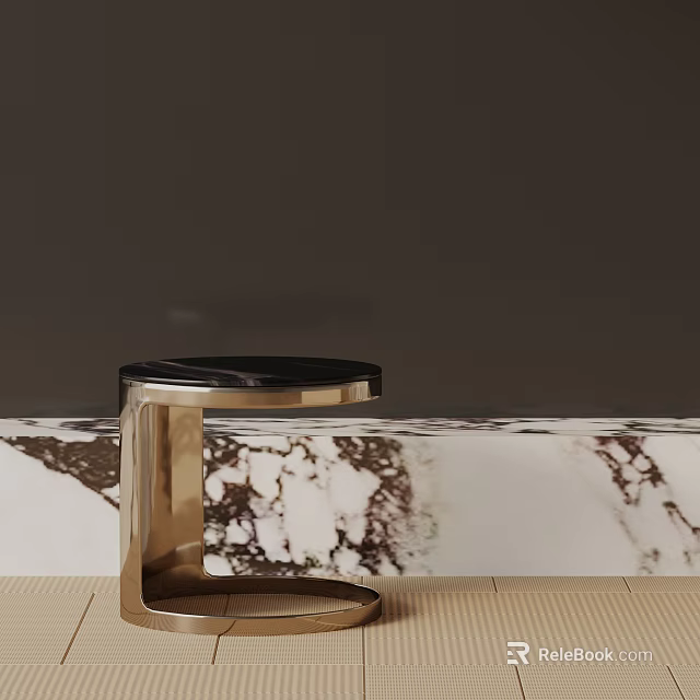 Modern Circular Side Table With Black Marble Top And Gold Metal Frame 3d model 