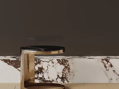 Modern Circular Side Table With Black Marble Top And Gold Metal Frame 3d model