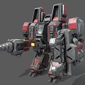 Red and Gray Armored Battle Robot With Heavy Weapons And Mechanical Structure