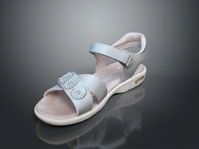 Stylish Silver Sandals Featuring Flower Decor Straps And White Comfortable Sole 3d model