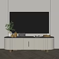 Elegant Modern TV Stand with Light Gray Finish Gold Legs TV and Potted Plant
