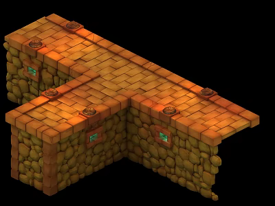 Stone And Wooden Corner Structure With Tiled Roof And Small Windows 3d model
