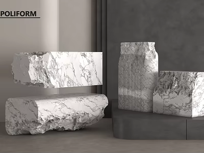 Modern POLIFORM Interior With Marble Stone Decor Pieces In Various Sizes 3d model