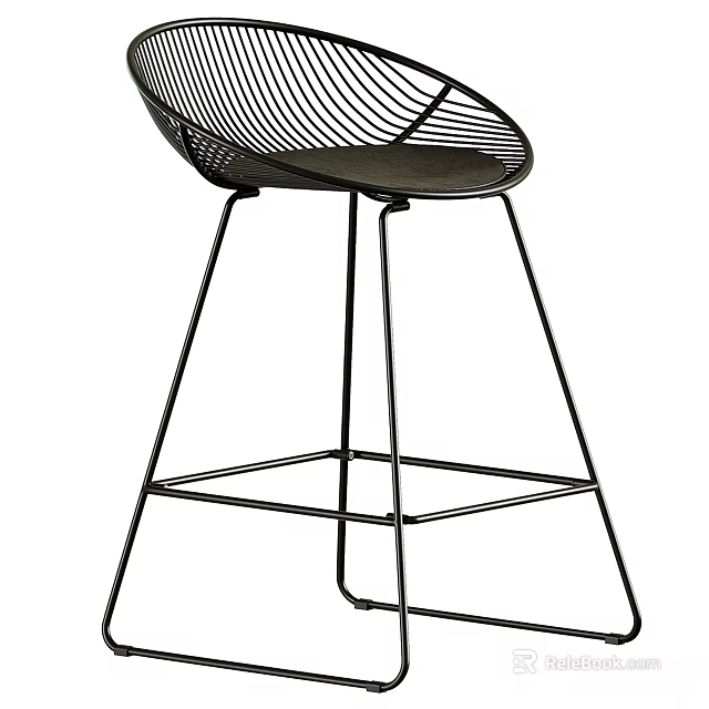 Modern Black Metal Bar Stool With Ergonomic Mesh Backrest Design 3d model 