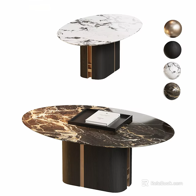 Elegant Marble Coffee Tables With Black Base Gold Accents Tray With Book And Decorative Spheres 3d model 