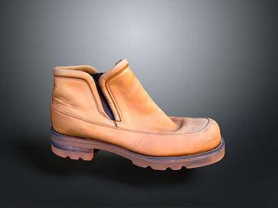 Brown Leather Ankle Boots With Zipper Design And Thick Non Slip Sole For Daily Wear 3d model