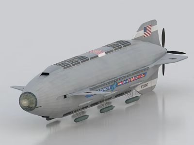 Graf Zeppelin 1931 Airship Model With American Flag Gray Body Windows And Propeller 3d model