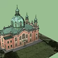 Historic Architecture With Green Dome Red White Striped Exterior And Arched Windows