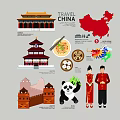 Modern 2D World Famous Scenic Spots Landmark Architecture Tourism Characters Gourmet Cartoon Elements 3d model