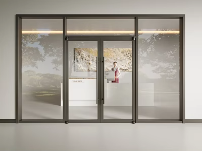 Modern Glass Double Doors With Dark Frame In Bright Interior Design Space 3d model