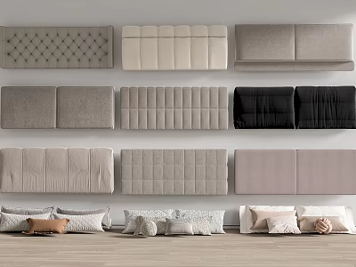 Various Upholstered Headboard Designs With Neutral Tones And Soft Decorative Pillows 3d model