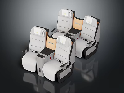 Ergonomic Airplane Interior Seats Design With White Cushions And Light Gray Armrests 3d model