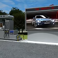 4S Car Dealership Outdoor Digital Billboard Displaying New Car Near Fuel Station And Green Trees