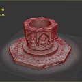 Ancient Stone Well With Intricate Carved Figures On Octagonal Brick Platform 3d model
