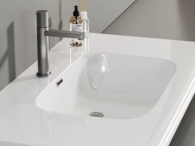 White Bathroom Wash Basin with Silver Faucet and Toiletries on Countertop 3d model
