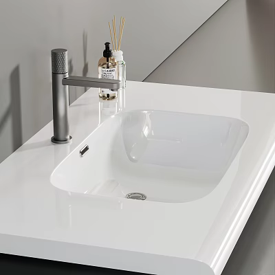 White Bathroom Wash Basin with Silver Faucet and Toiletries on Countertop 3d model