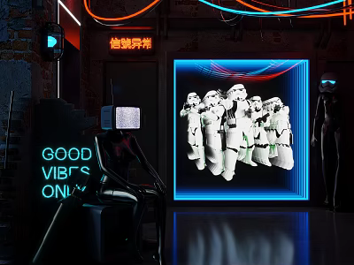 Commercial Entertainment Venue Display Equipment With Neon Lighting Holographic Projections And Control Consoles 3d model