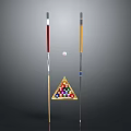 Two Billiard Cue Sticks With Triangle Rack And Colorful Balls Setup 3d model